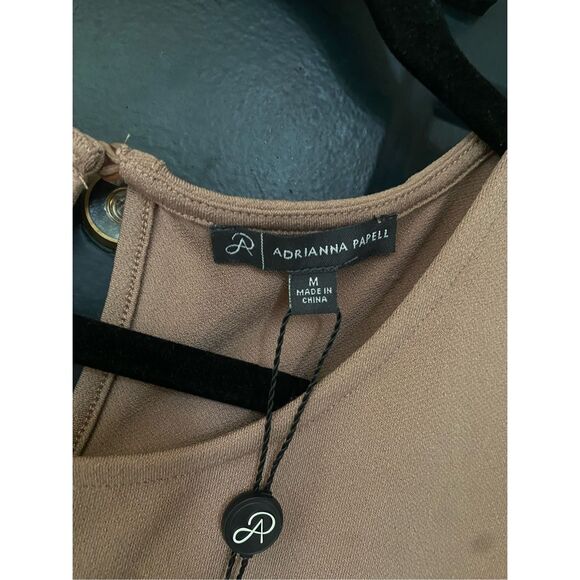 Adrianna Papell NWT Daisy Mesh Short Sleeve Cocoa Blouse, Sz Medium, MP $69 - Picture 5 of 11